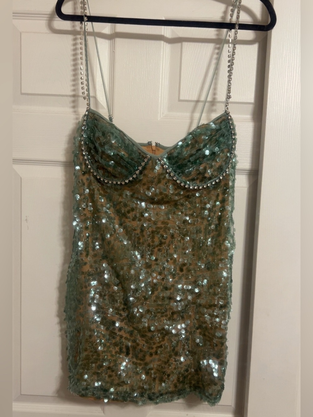 Mint Sequin Bodycon Dress with Rhinestone Trim very sexy